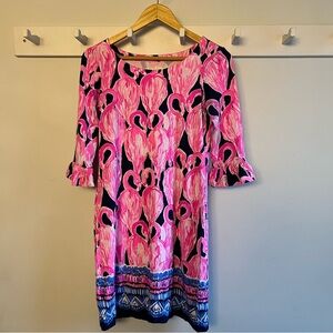 Lilly Pulitzer Pink and Blue Flamingo Sleeve Dress